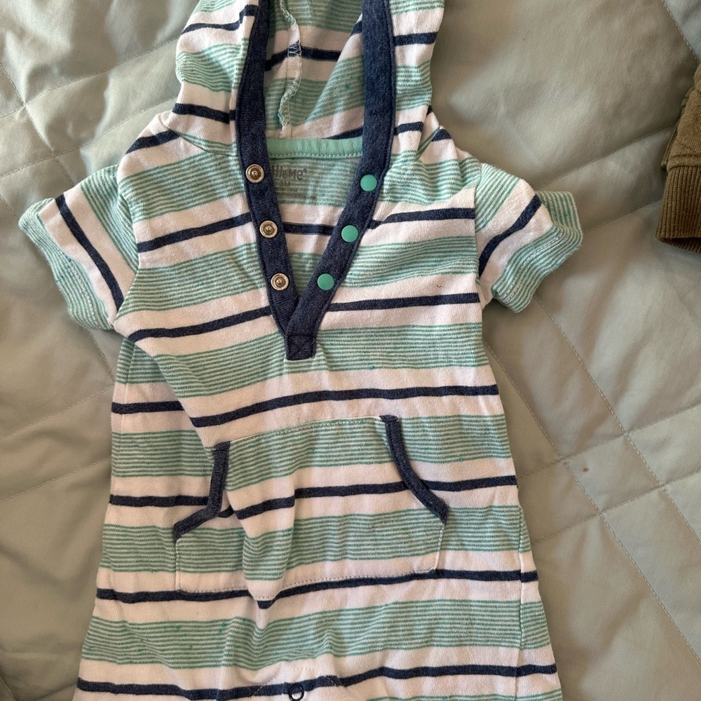 Little Me Green and White Striped One Piece 3months